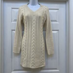 NWOT Shein Cable Knit Sweater Dress Sz XS Extra Small Long Sleeve Ivory Cream
